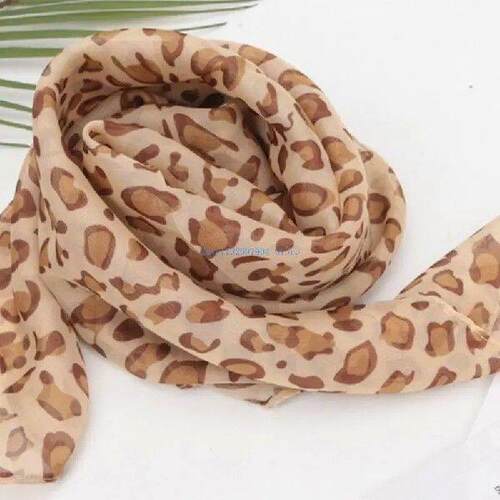 N7YF Stylish Leopard Pattern Silk Imitation Scarf