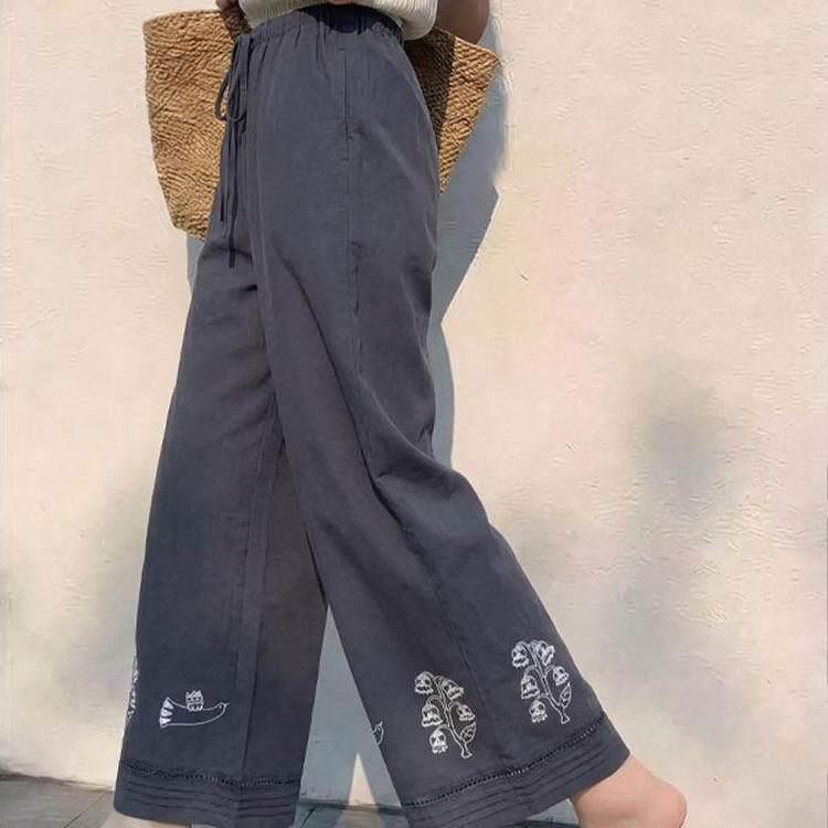 潮牌简约风灰色印花阔腿裤女时尚新款高腰显瘦宽松百搭休闲九分裤