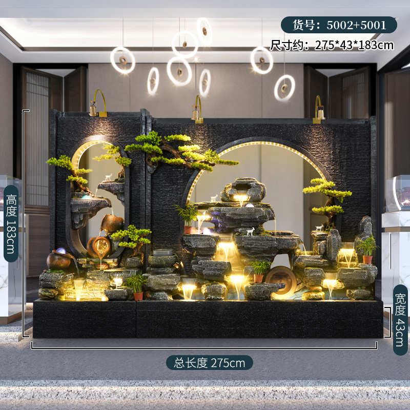 水幕别墅流水酒店造景户外大型喷泉庭院隔断屏风中式假山玄关墙新