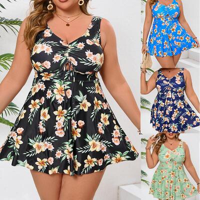 Fat woman plus size flower print conservative skirt style,