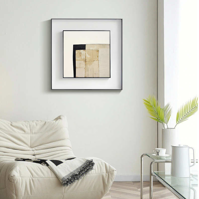 现代简约侘寂风抽象装饰画玄关客厅挂画立体双框壁画