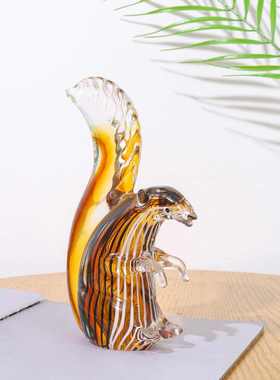 ins北欧简约装饰品纯手工琉璃动物松鼠摆件桌面玄关书房创意软装