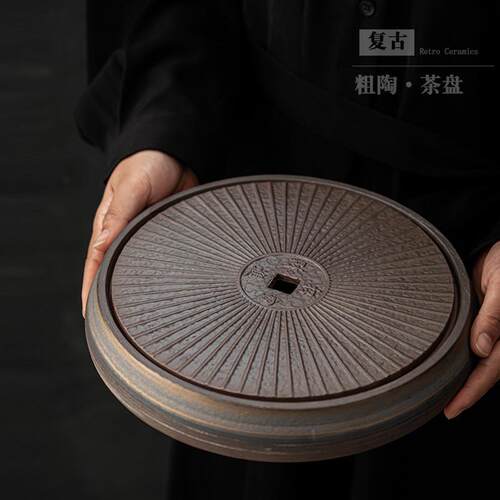 复古陶瓷茶盘家用功夫茶具套装储水式茶台茶海圆形茶托盘干泡台