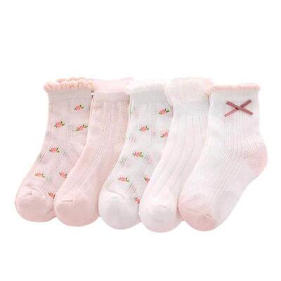 5 Pairs Kids Socks Spring Summer Cotton Girls Socks Cute