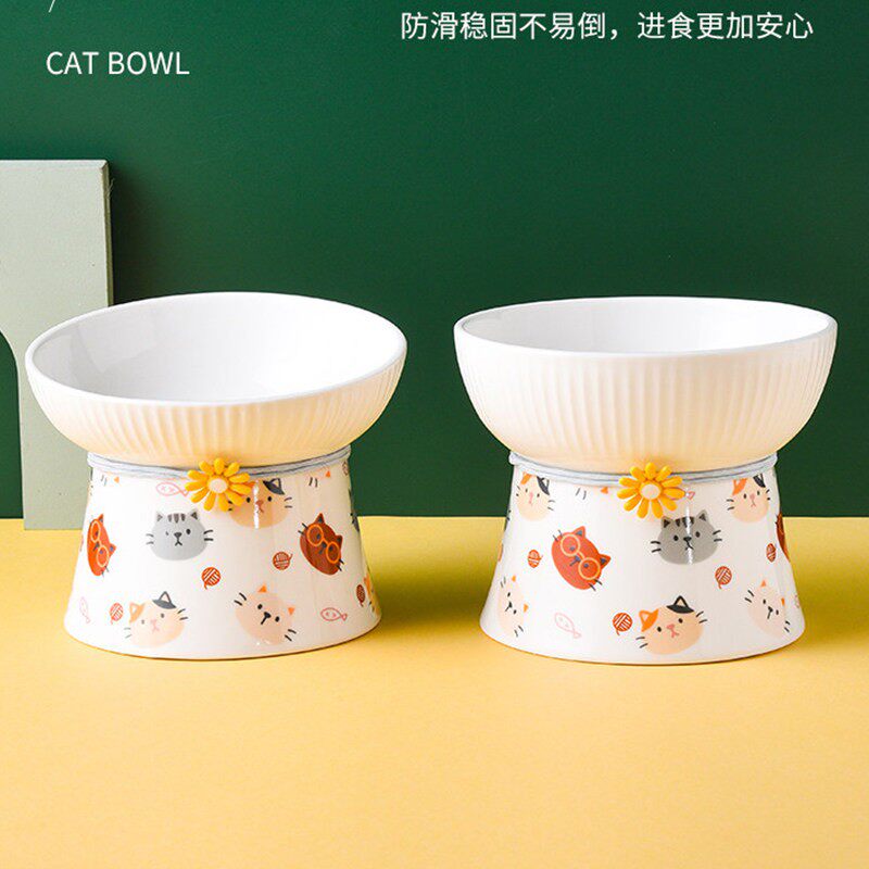 猫碗猫盆陶瓷碗保护颈椎猫粮碗宠物喝水碗狗碗高脚大口径猫咪碗