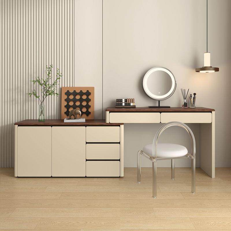 实木漆梳妆台复古简烤卧收纳斗柜一体小约户室型伸缩化ETY妆台桌