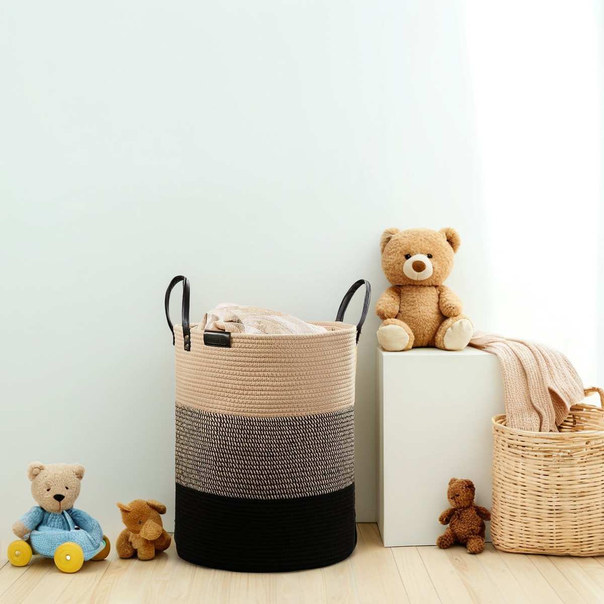 北欧棉线收纳篮大容量脏衣服简约手工编织置物筐可折叠家用收纳筐