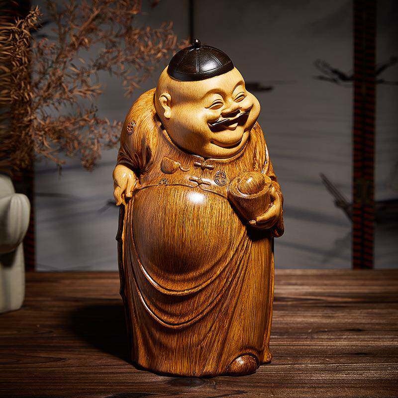 高中式地主摆端OWN客厅财神爷雕塑仿木雕茶几博古架装品饰桌件面