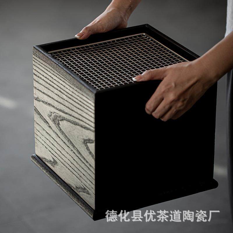 优茶道白蜡木炭烧火钵不锈钢围炉煮茶炭炉火炉方形茶炉户外烧烤