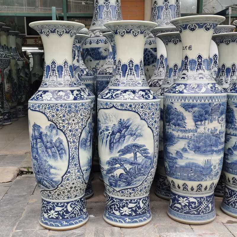 摆件瓶地大开业手绘礼品龙纹大青花山水落金钟花瓶陶瓷青花仿古