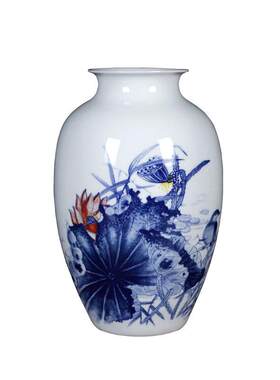 景德镇陶瓷器名家手绘青花花瓶中式客厅插花家居装饰工艺品