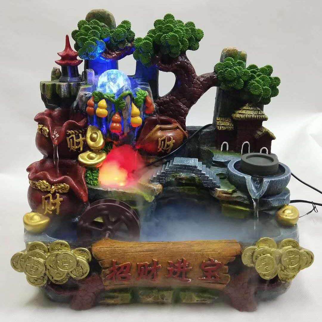 假山流水室内喷泉摆件循环招财流水桌面盆景树脂工艺品家居摆件