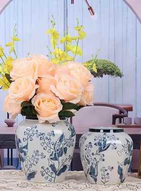 现代简约新中式青花瓷手陶瓷花瓶家居餐桌插花器装饰摆件客厅卧室