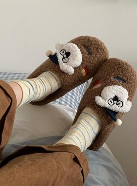 月细细条 侣棉拖鞋可爱情小狗冬n季D2384ktgis男女时尚百搭防滑居