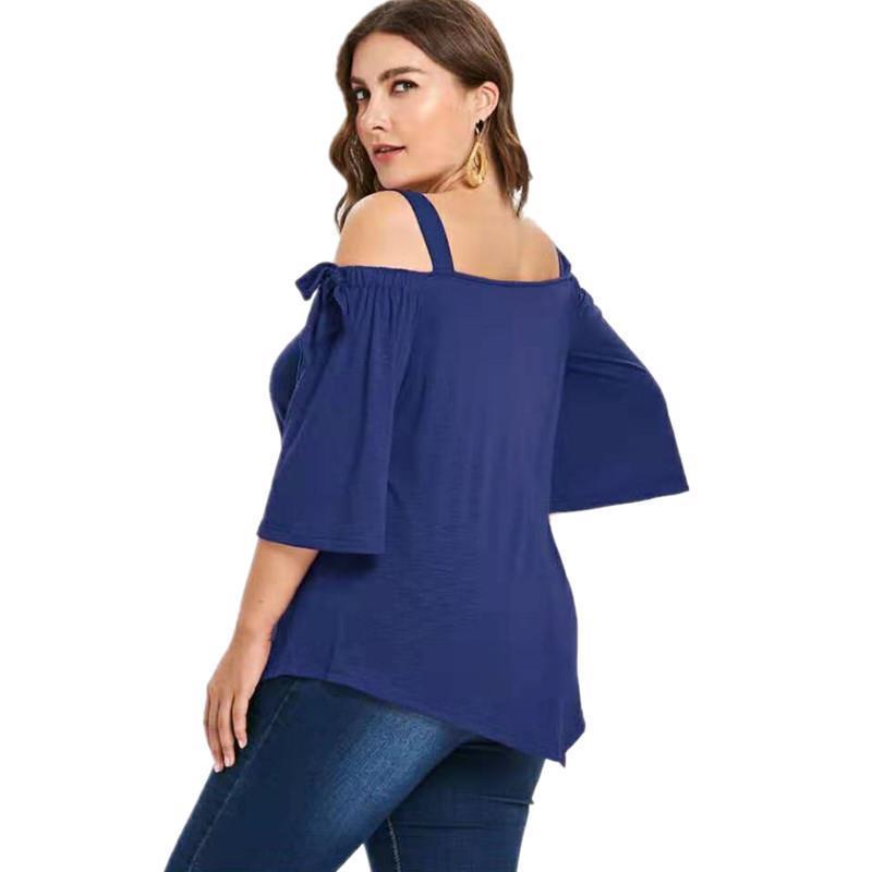 Plus Mid-sleeve Tie Off-the-shoulder Bow Irregular Womens