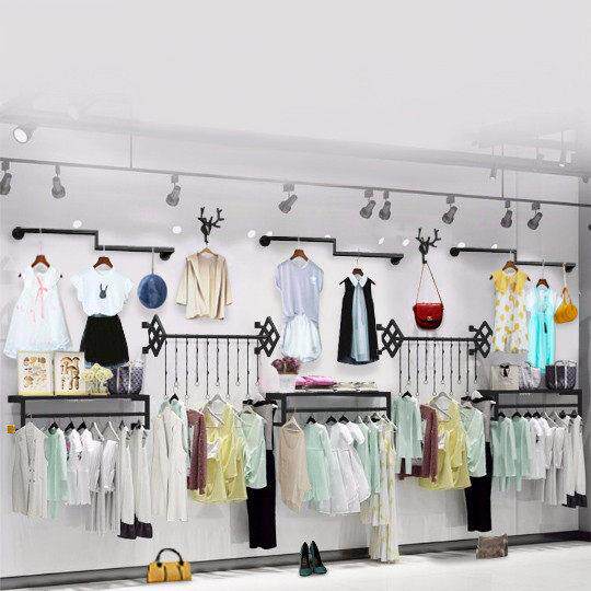 服装店展示架上墙男女装服装货架童装壁挂铁艺侧挂组合套装挂衣架