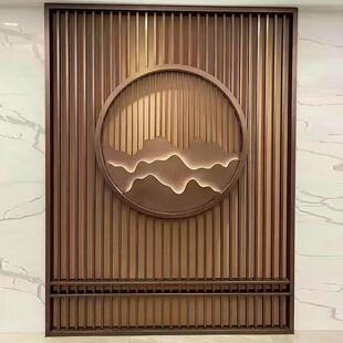 带灯不锈钢屏风山水画隔断假山金属景墙圆形山水玄关装饰花格