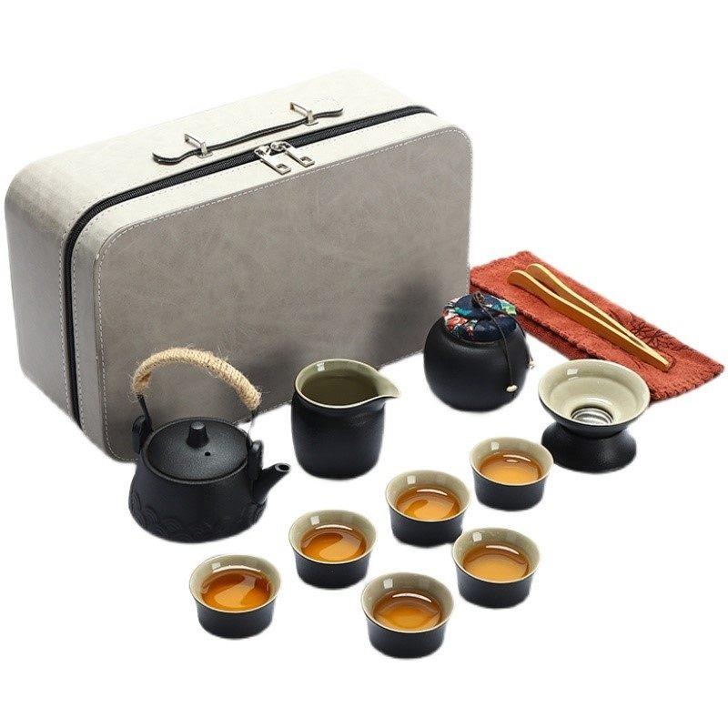 高档旅行功夫茶具家用简约泡茶壶陶瓷茶杯户外茶盘小套装便携式包