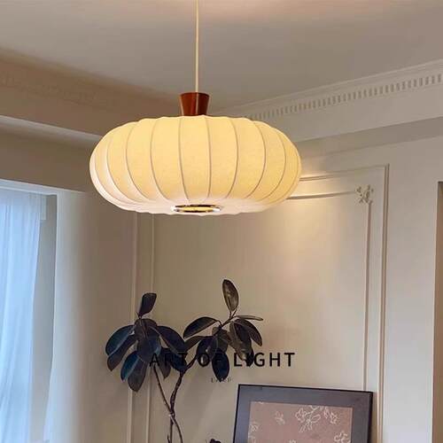 法式中古蚕丝vintage卧室南瓜灯奶油风餐厅南洋实木吊灯中山灯具