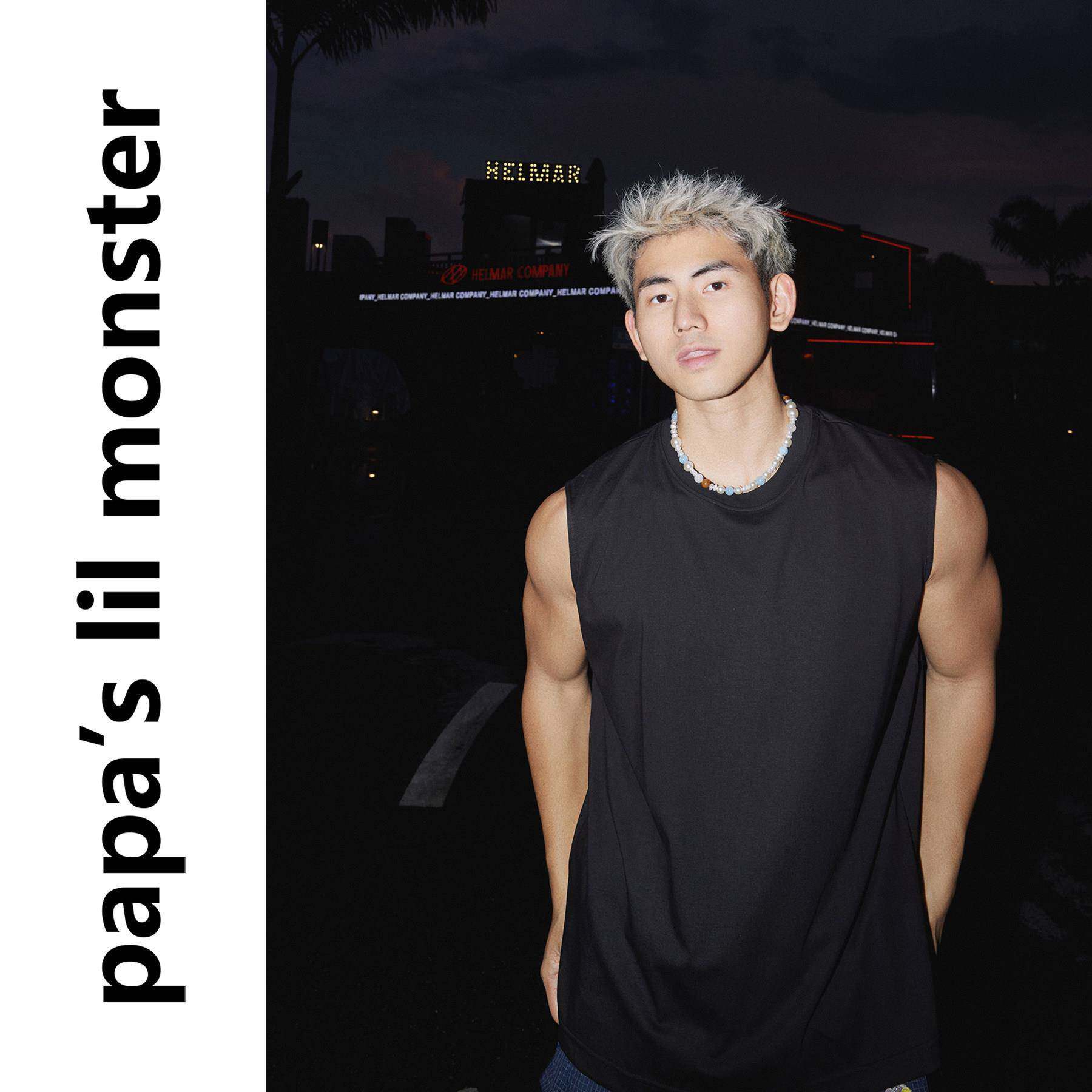 PAPASLILMONSTER美式覆古运动背心男小袖口坎肩无袖显肌肉T恤