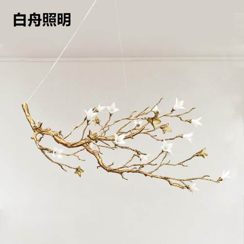 意个卧室树客厅灯新中式全铜花朵水晶吊灯书桌茶室会客厅性枝创灯