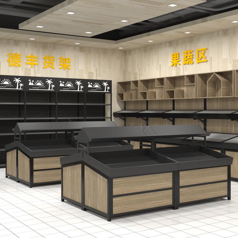 水果蔬菜货架超市便利店单层多层钢木展示架百果园钱单面双面