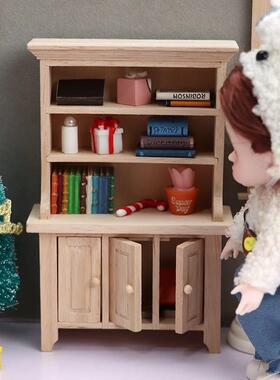 1:12娃娃屋dollhouse迷你家具微缩食玩模型实木素坯三门立式柜子