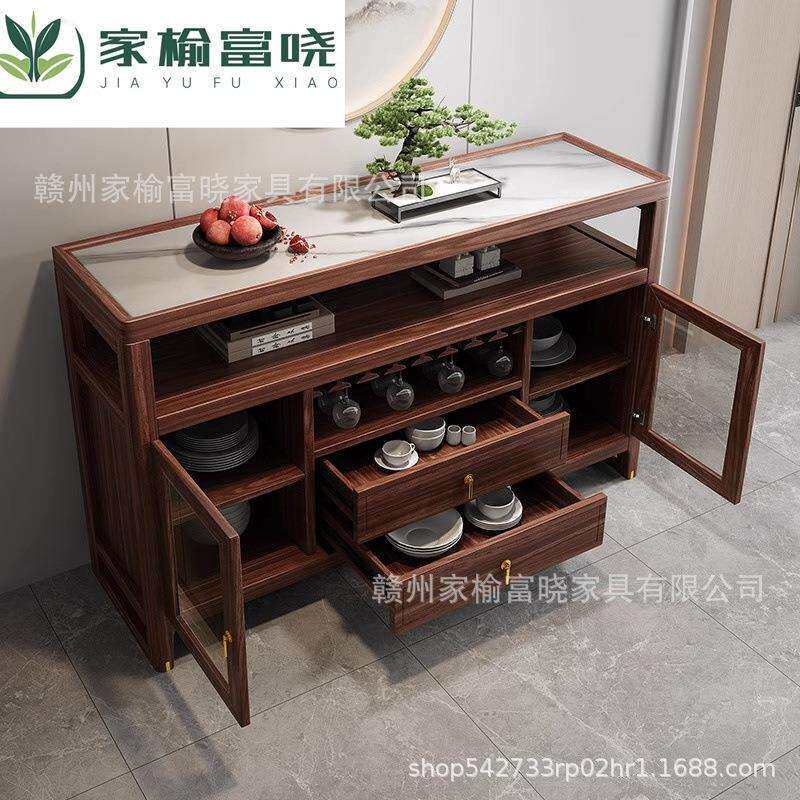 新中式餐边柜实木乌金木靠墙饭店酒店小柜子家用茶水柜储物柜