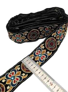 民族风刺绣黑花辅边料古美国部落舞绣花复手工dh621b-67y织带鞋服