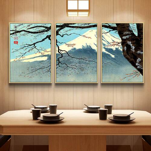 日式名画和风装饰画客厅背景墙风景画酒店餐厅玄关浮世绘三联挂画