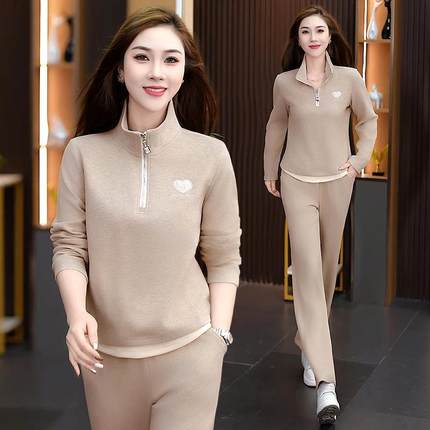 87741061半拉链卫女士春秋衣款休闲运动服套装0252新款洋时尚妈妈