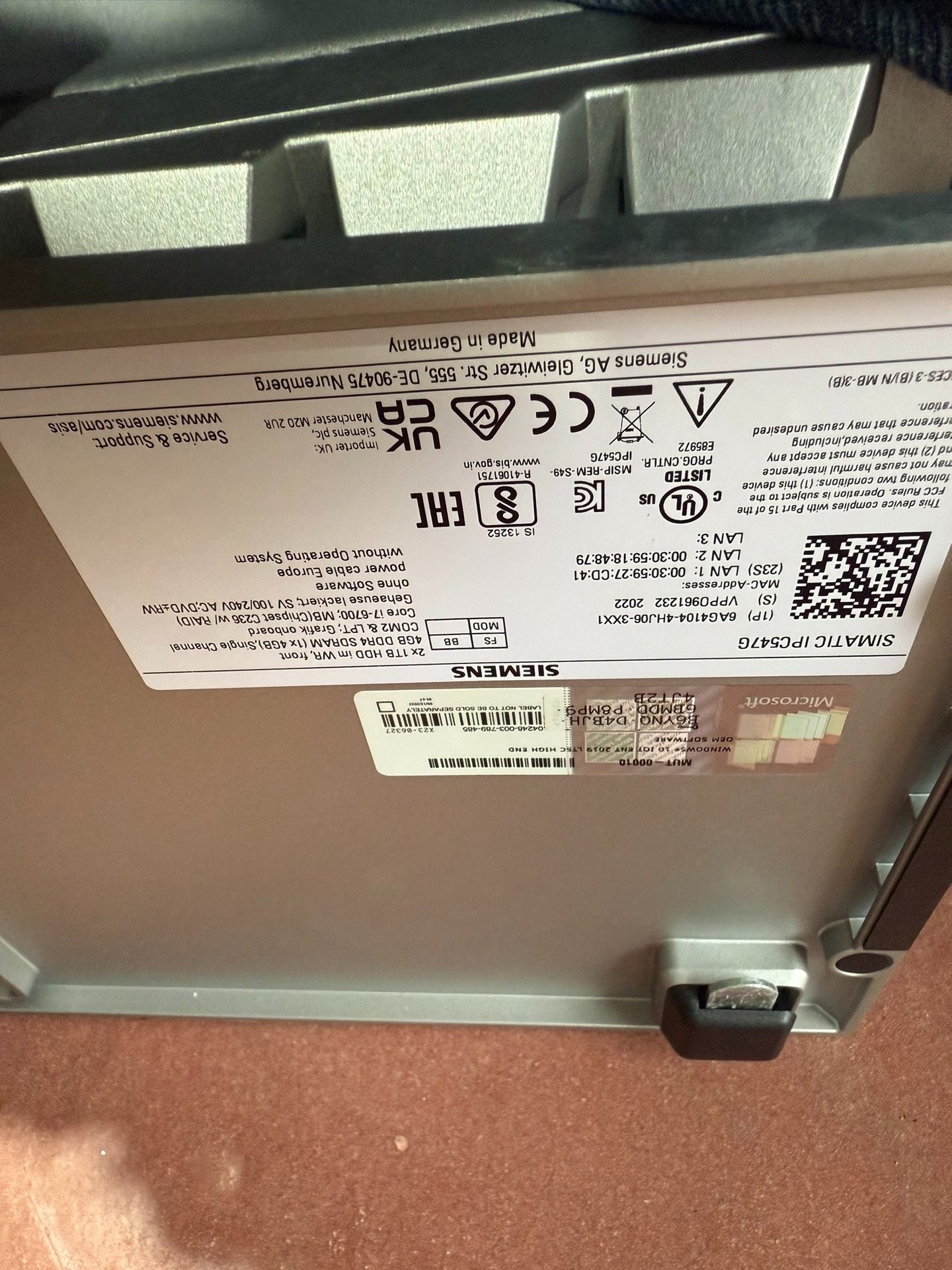 议价工控机 SIMATIC IPC547G / 机箱 电源