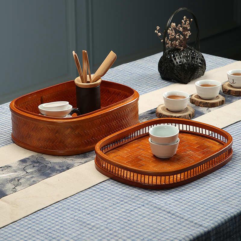 竹编日式大漆带盖整理盒茶具收纳盒漆器复古食盒收纳筐礼品包装盒