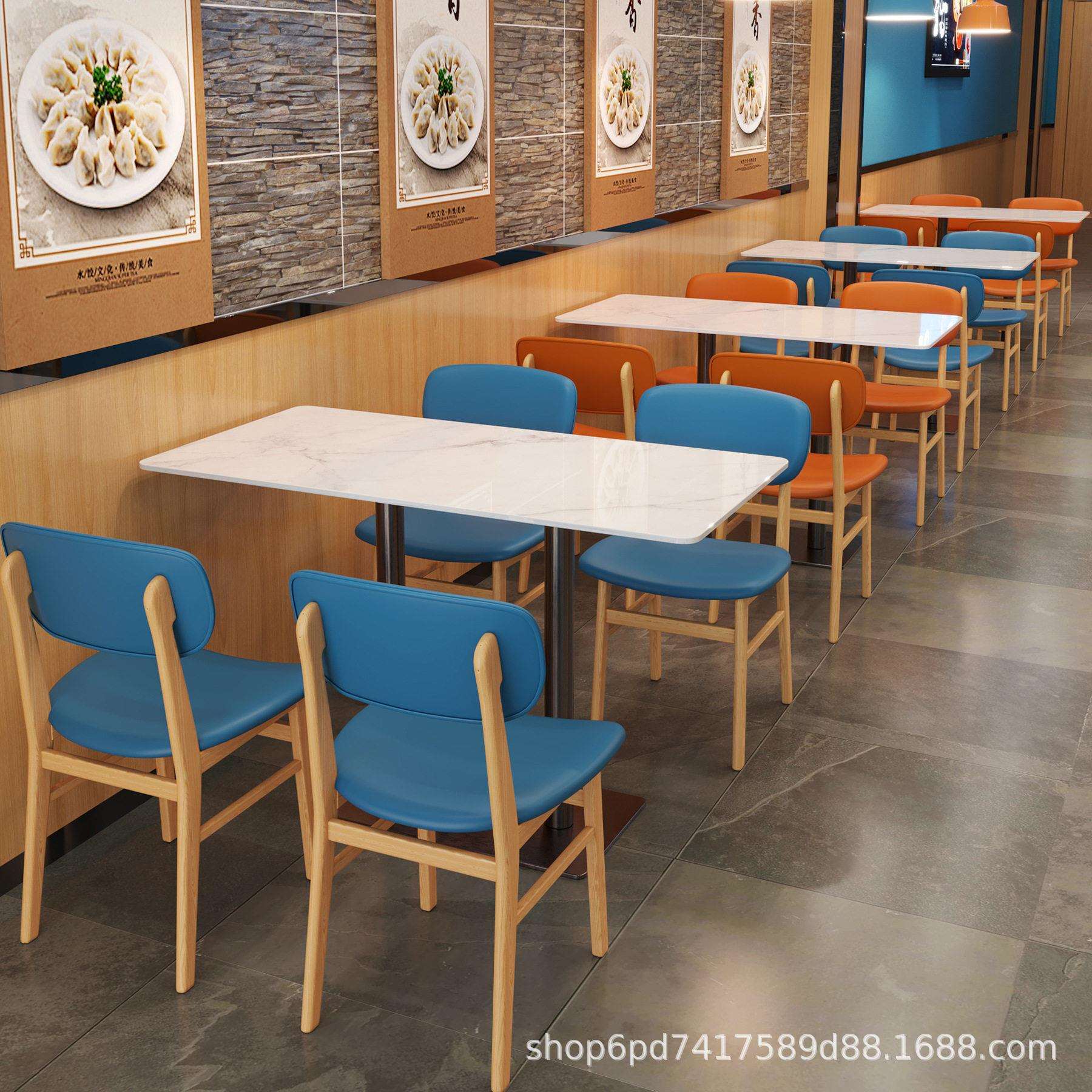 湘菜馆卡座沙发靠墙岩板餐桌奶茶店快餐厅冷饮实木椅子组合全实木