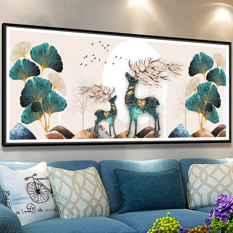 蒙娜丽莎新品十字绣2025新款客厅发财麋鹿银杏叶欧式卧室手工刺绣