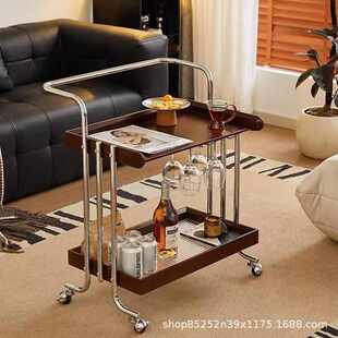 架小推车边实木几移动茶几胡复古客厅可柜中古边桃色床头置沙发物