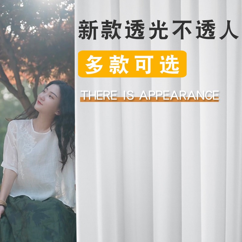 2026新款网红透光不透人白色窗纱窗帘遮光防晒挂钩飘窗客厅隔断帘