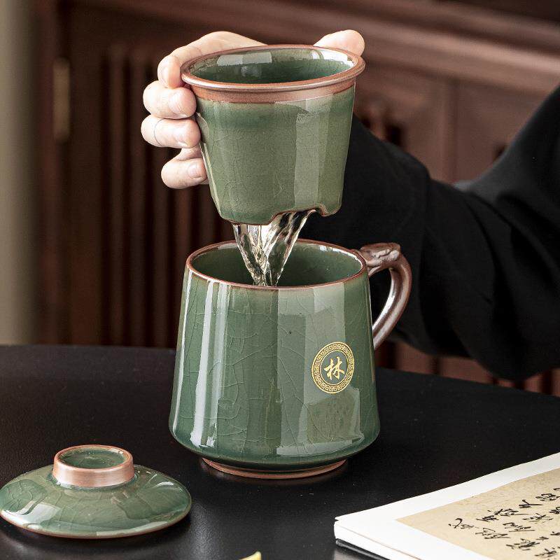 哥窑茶杯过滤男款杯子茶水分离杯陶瓷女士个人专用高档办公杯