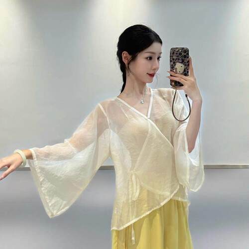 古典舞练功服女新款宽袖交叉V领开衫飘逸上衣日常形体演出舞蹈服