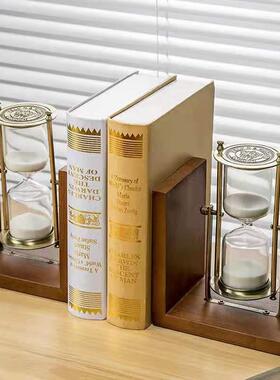 实木复古沙漏计时器摆件书房高级感书挡倒计时复古玻璃沙漏摆件