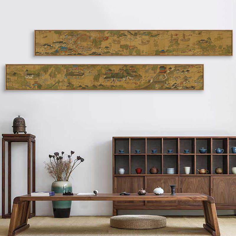 中式清明上河图千里江山图富山春居图条屏山水装饰画茶室客厅挂画
