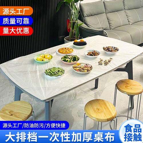 一次性桌布长方形家用餐桌布束口松紧带加厚茶几户外免洗防水桌布