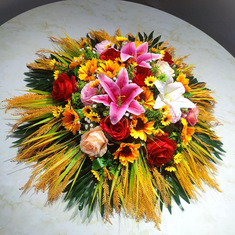 轻奢餐桌花摆花大圆桌转盘中间装饰花假花餐桌绢花饭店彷真圆台花