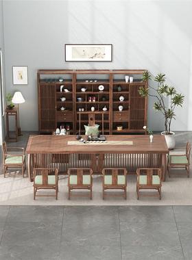 新中式白蜡木泡茶桌茶台厅办胡公室茶几黑桃客木IUN色椅组实木耐