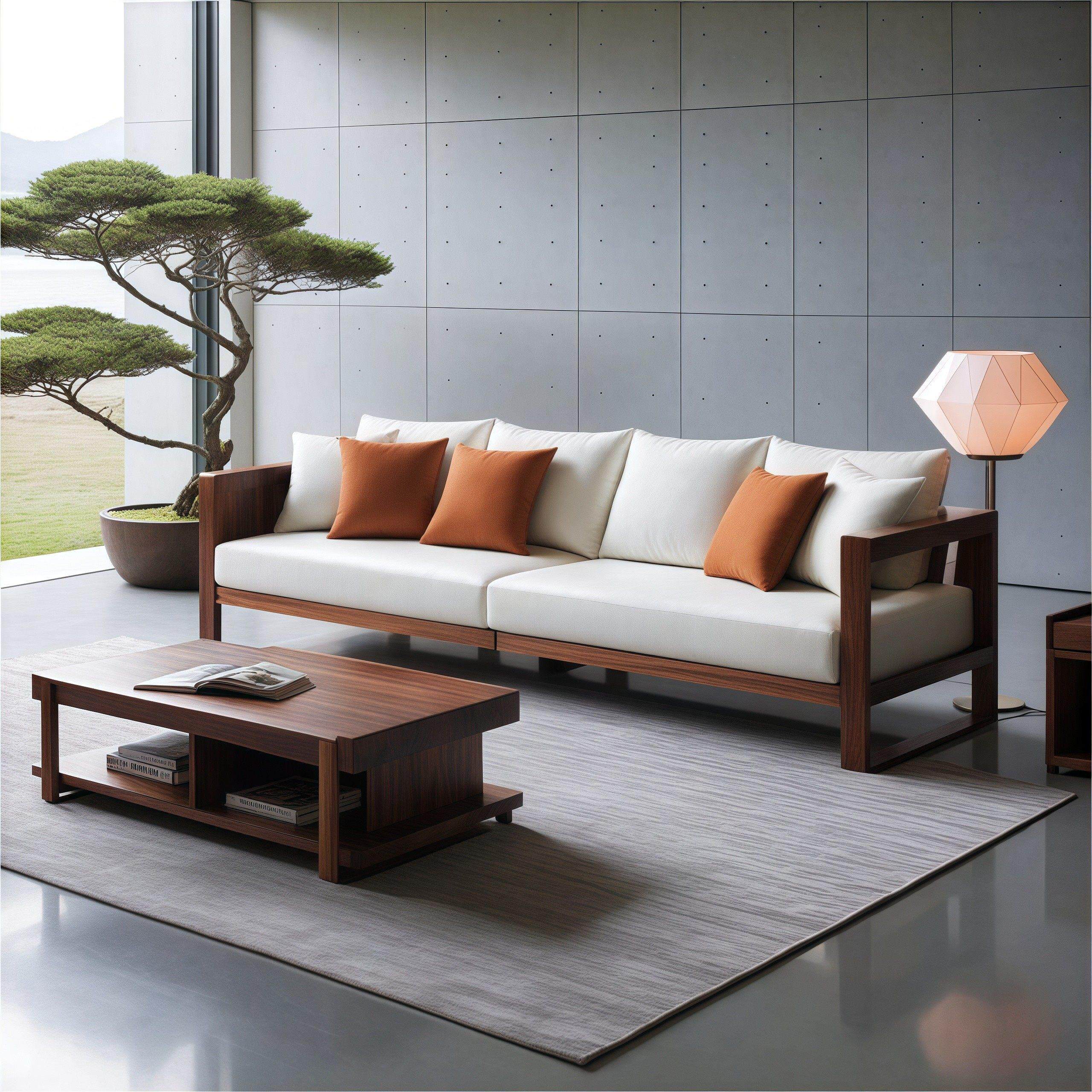 新中式胡桃木皮艺沙发实木现代简约小户型客厅2025新款直排家俱