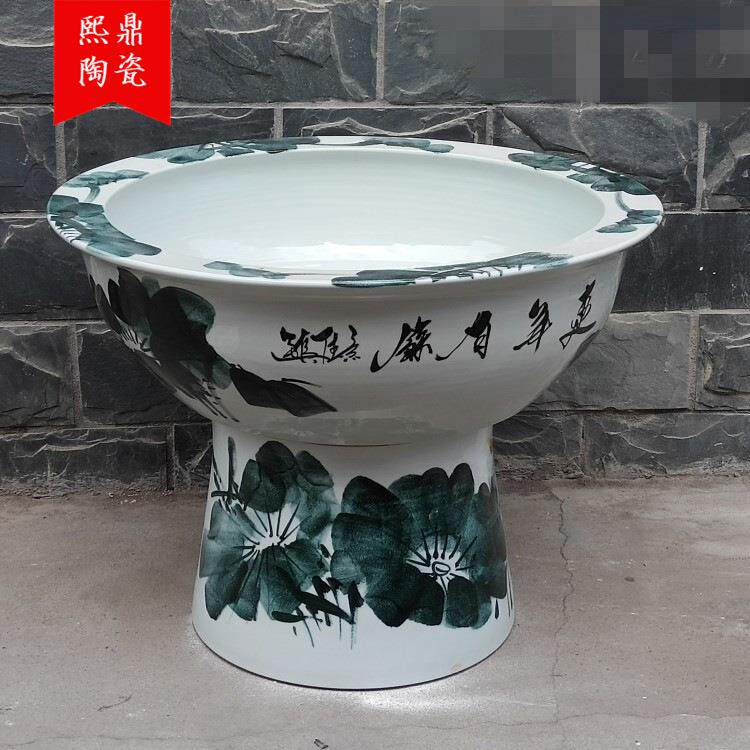 景德镇陶瓷手绘釉下彩荷花陶瓷鱼缸 假山盆家居装饰品水培植物缸