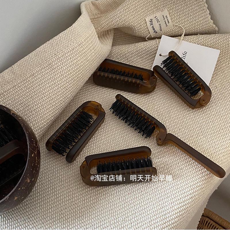折叠式｜可随身携带 猪鬃毛梳子便携旅行直发卷发两用梳小梳子