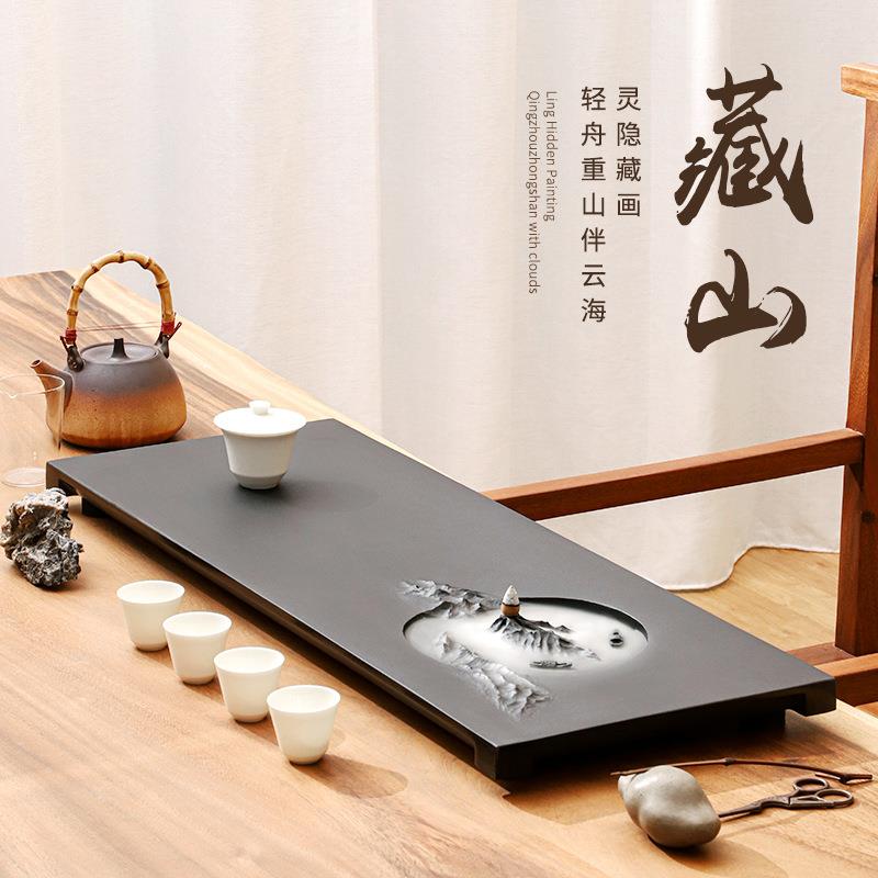 厂家直销天然乌金石茶盘创意简约办公居家实用大小号茶盘现货