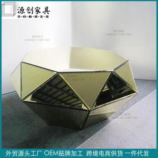 奢欧式面八边形茶几书角几玻璃玄T10关台客厅房装饰现镜代风轻格