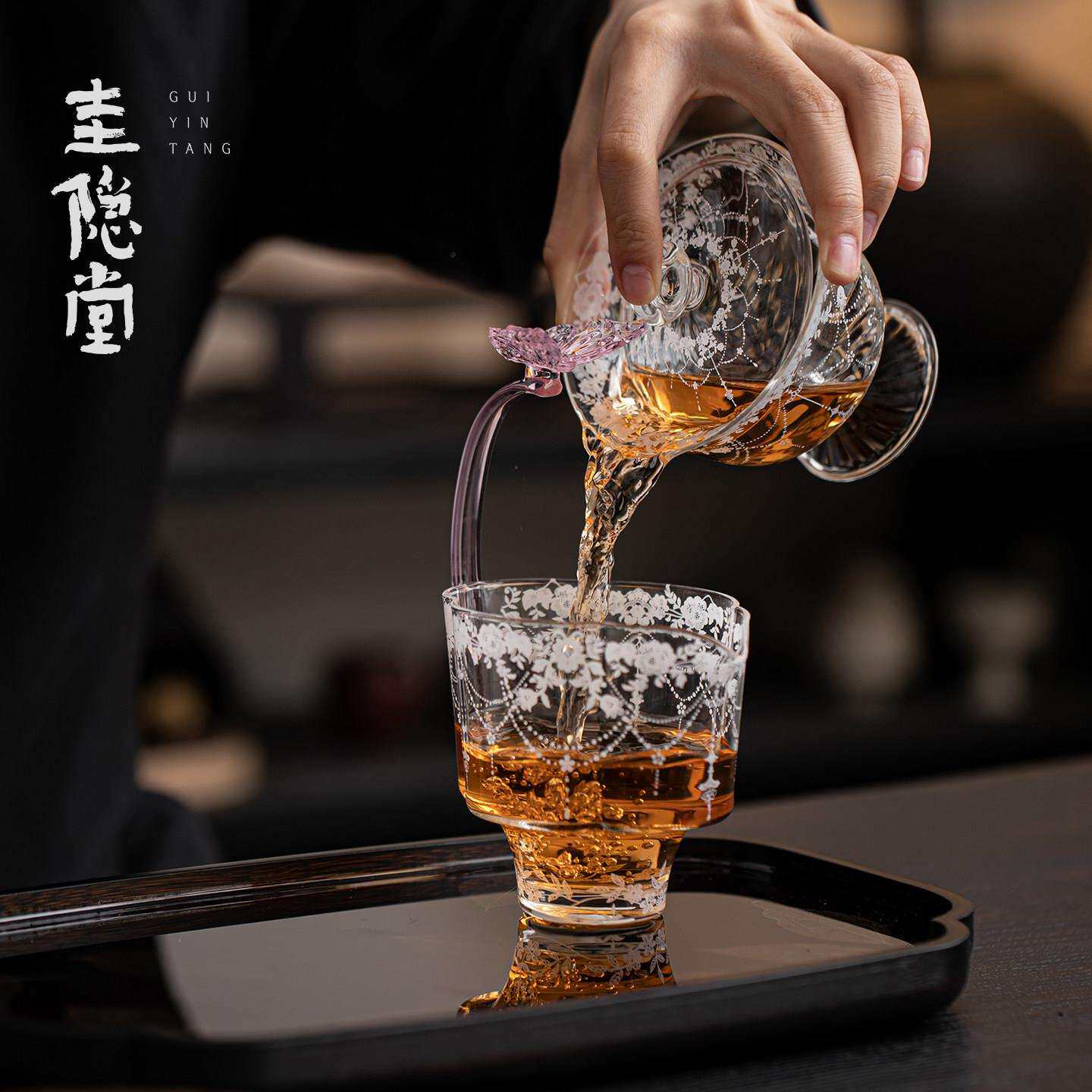 圭隐堂耐高温玻璃盖碗杯高颜值透茶明碗功二才茶家用泡夫茶絮语-